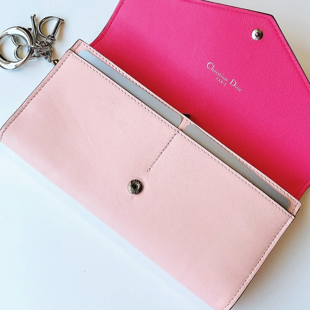 VHTF VINTAGE DIOR COLOR BLOCK CHARM CONTINENTAL LONG WALLET LEATHER ROSE PINK